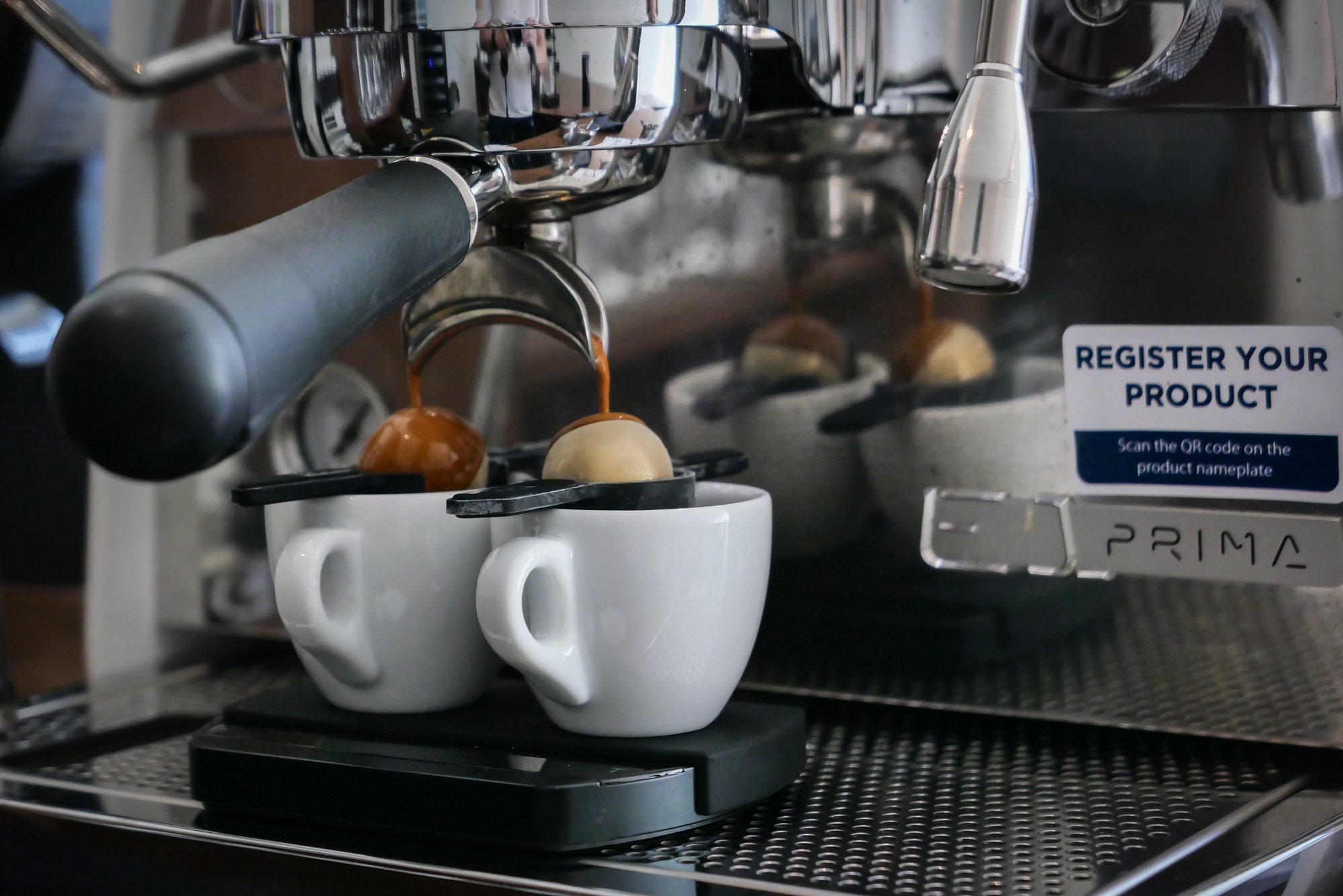 A double espresso shot being pulled